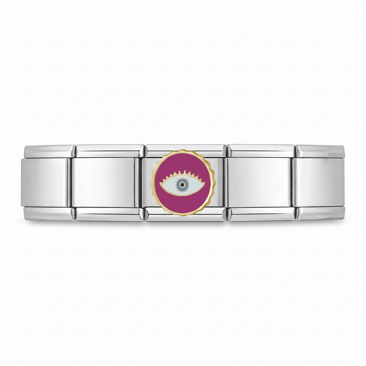 Charm Ojo Suerte Rosa en pulsera italiana de eslabones