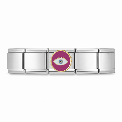 Charm Ojo Suerte Rosa en pulsera italiana de eslabones