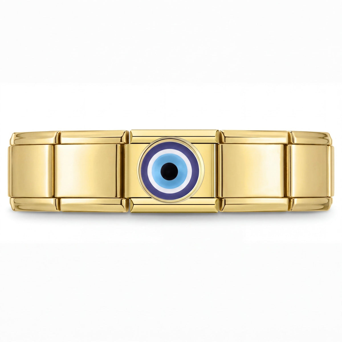 Charm Ojo Turco (Azul Marino, Dorado) en pulsera italiana de eslabones