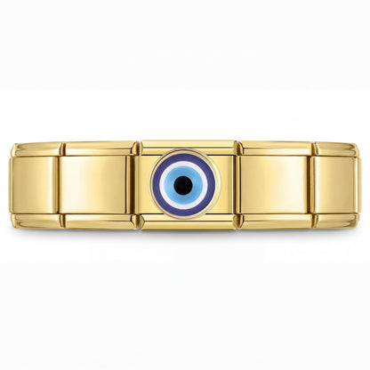 Charm Ojo Turco (Azul Marino, Dorado) en pulsera italiana de eslabones