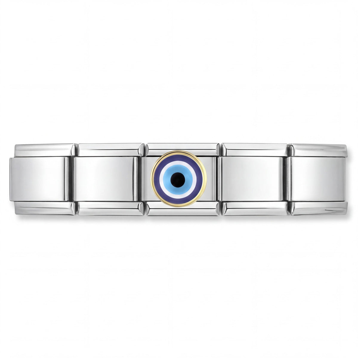 Charm Ojo Turco (Azul Marino, Plateado) en pulsera italiana de eslabones