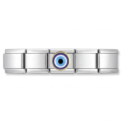 Charm Ojo Turco (Azul Marino, Plateado) en pulsera italiana de eslabones