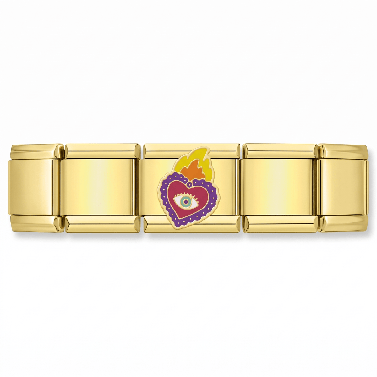 Charm Ojo Turco Corazón Sagrado en pulsera italiana de eslabones