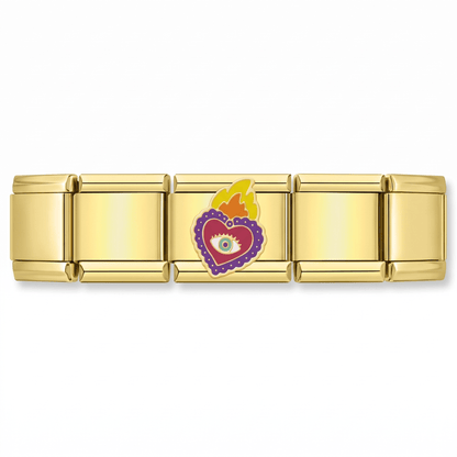 Charm Ojo Turco Corazón Sagrado en pulsera italiana de eslabones