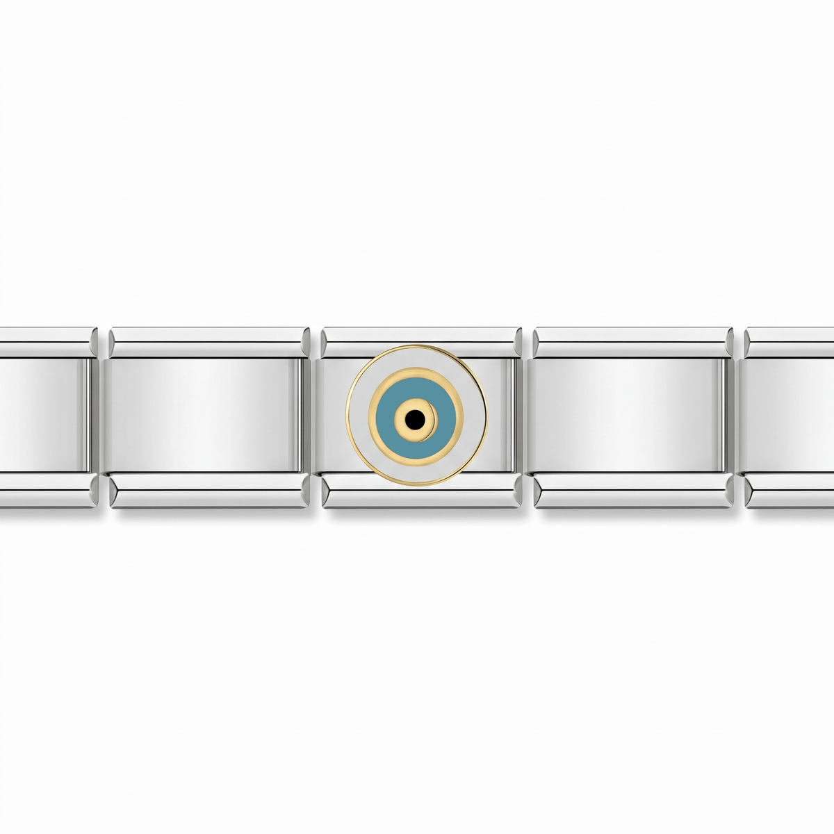 Charm Ojo Turco (Turquesa, Plateado) en pulsera italiana de eslabones