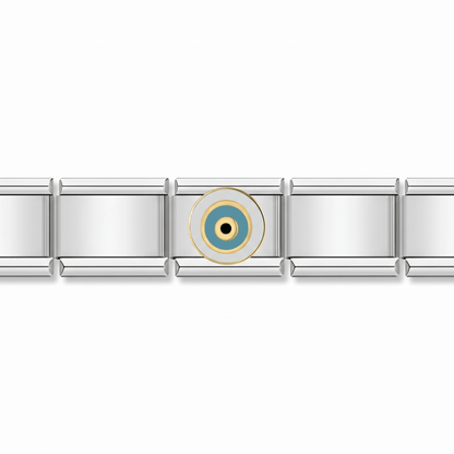 Charm Ojo Turco (Turquesa, Plateado) en pulsera italiana de eslabones