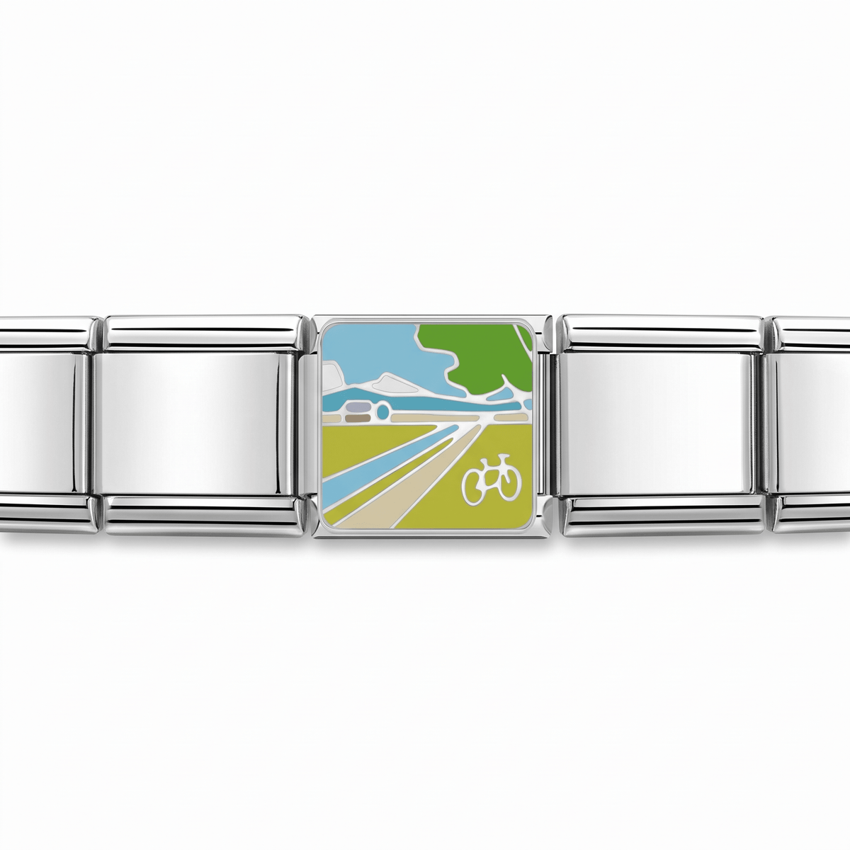 Charm Paisaje (Bicicleta) en pulsera italiana de eslabones