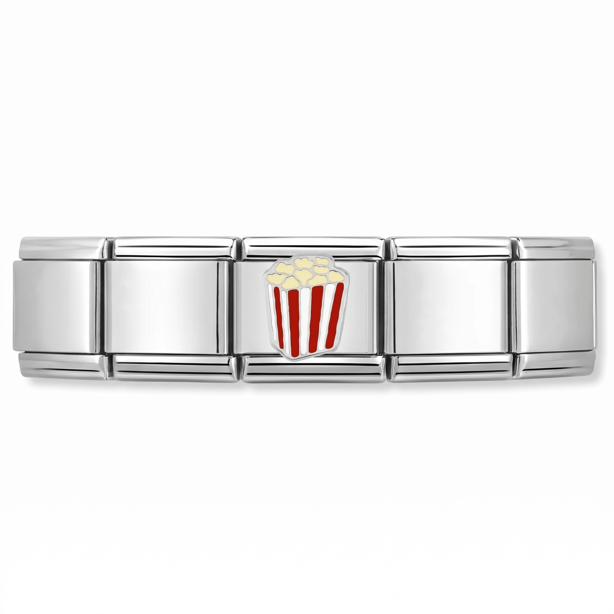 Charm Palomitas (Rayas Rojas) en pulsera italiana de eslabones