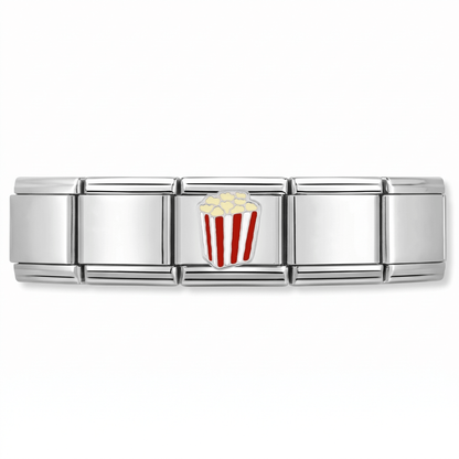 Charm Palomitas (Rayas Rojas) en pulsera italiana de eslabones