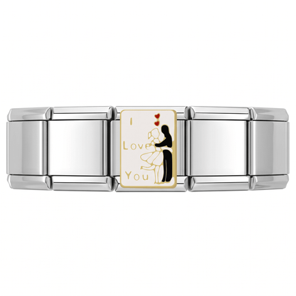 Charm pareja amor en pulsera italiana de eslabones