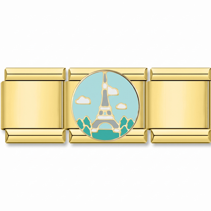 Charm Paris (Torre Eiffel, Dorado) en pulsera italiana de eslabones
