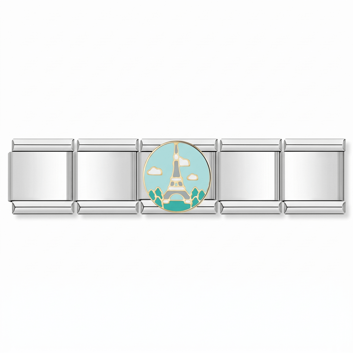 Charm Paris (Torre Eiffel, Plateado) en pulsera italiana de eslabones