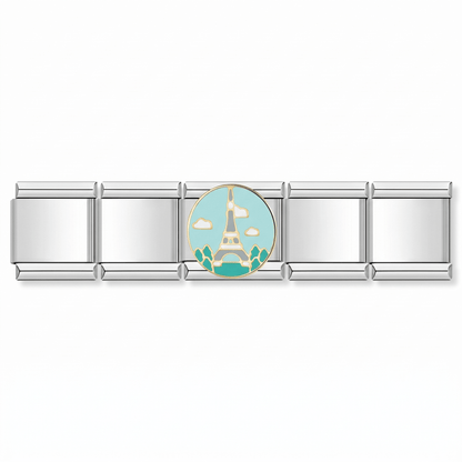 Charm Paris (Torre Eiffel, Plateado) en pulsera italiana de eslabones