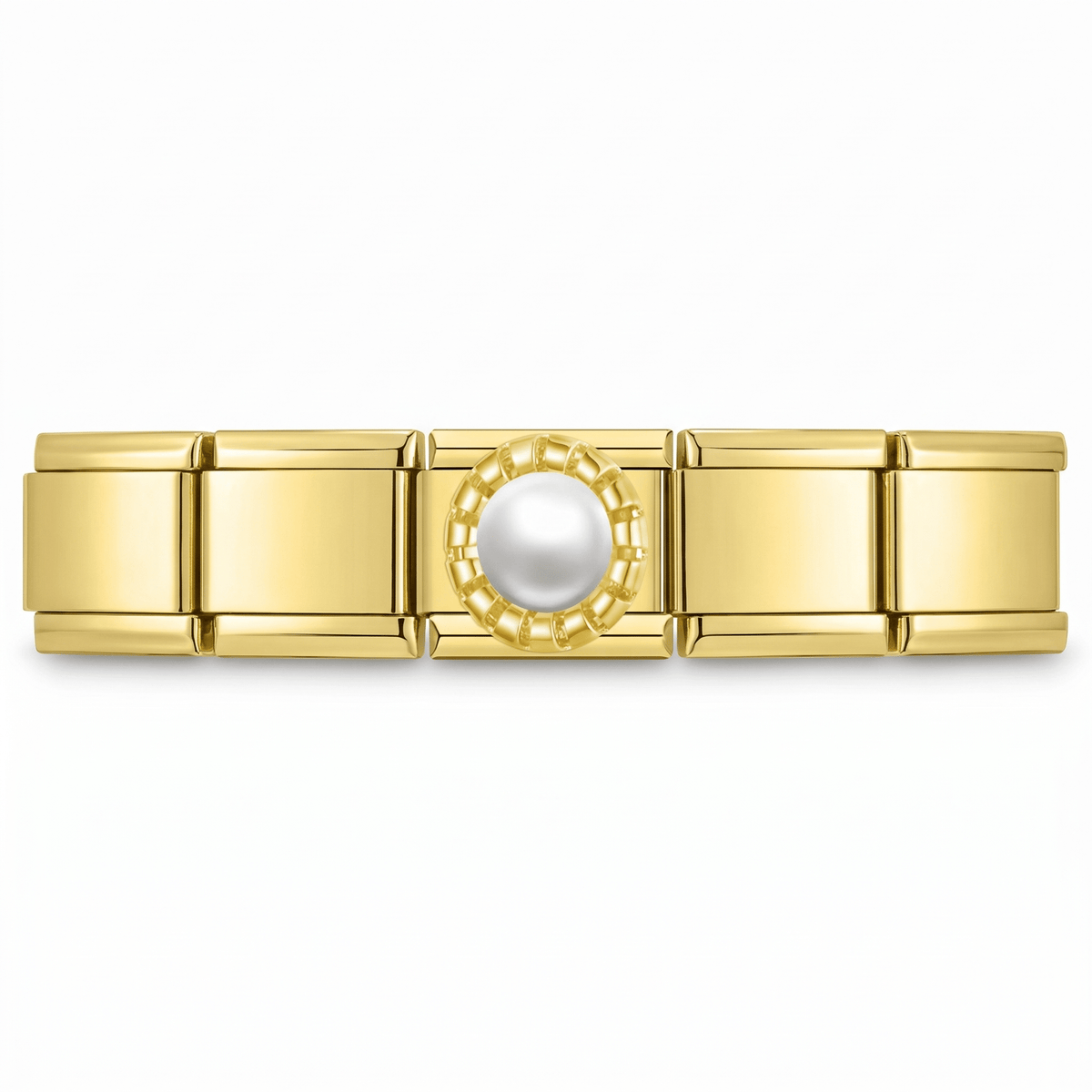 Charm Perla (con Borde) en pulsera italiana de eslabones