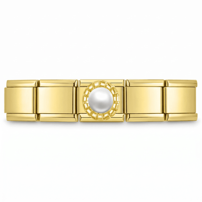 Charm Perla (con Borde) en pulsera italiana de eslabones