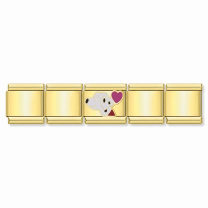 Charm Perrita Corazon (Dorado) en pulsera italiana de eslabones