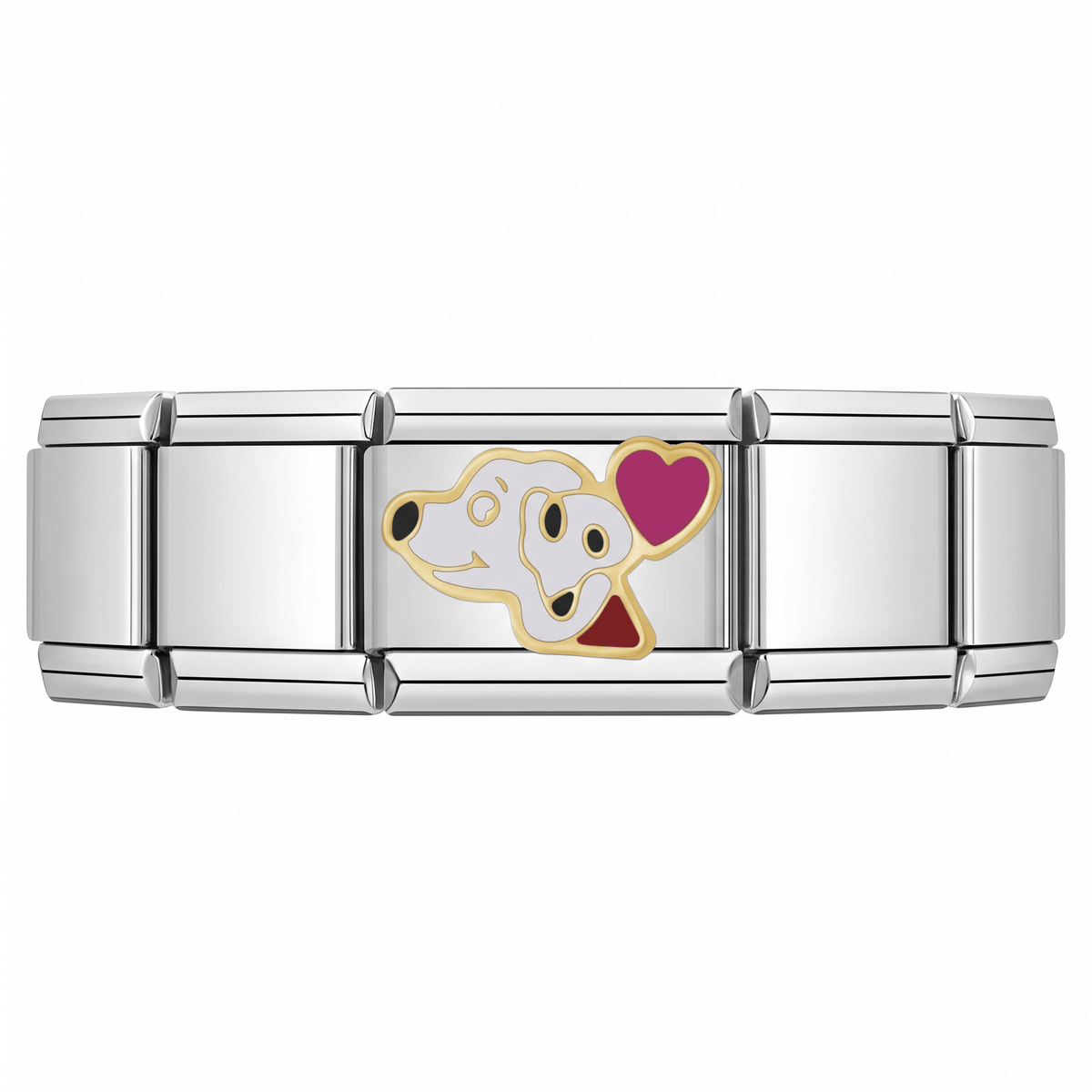 Charm Perrita Corazon (Plateado) en pulsera italiana de eslabones