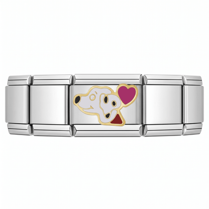 Charm Perrita Corazon (Plateado) en pulsera italiana de eslabones