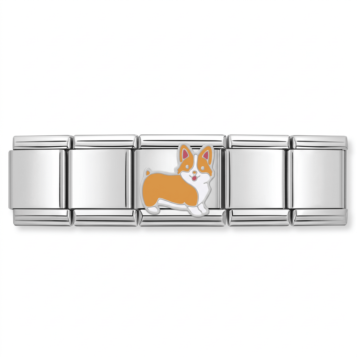 Charm perrito beige en pulsera italiana de eslabones