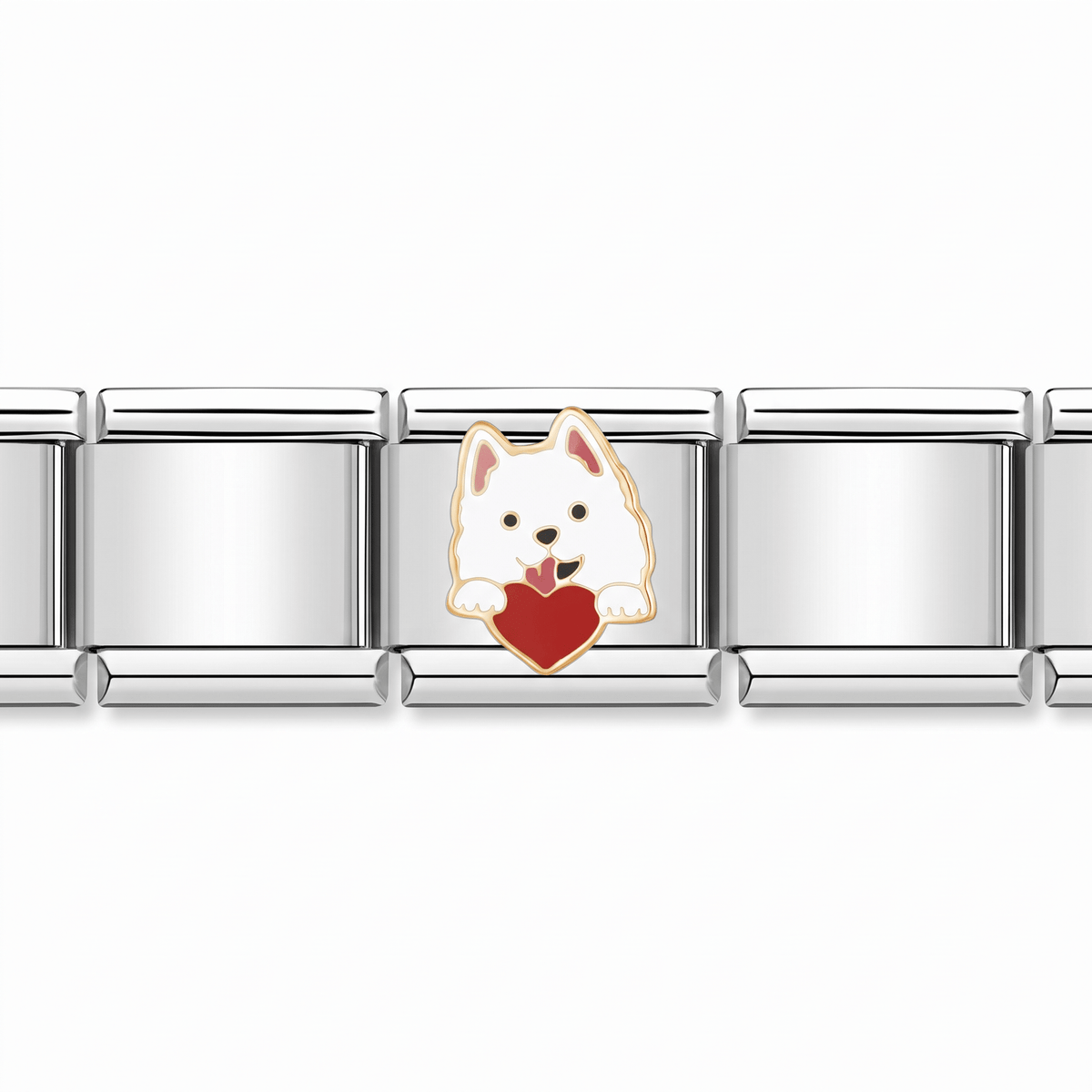 Charm Perrito corazón (Blanco) en pulsera italiana de eslabones