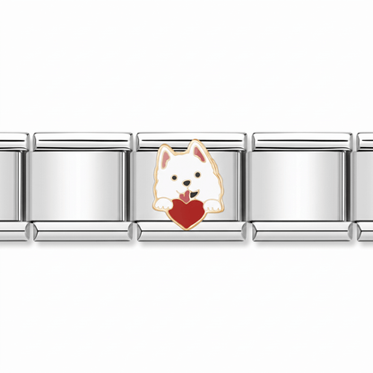 Charm Perrito corazón (Blanco) en pulsera italiana de eslabones