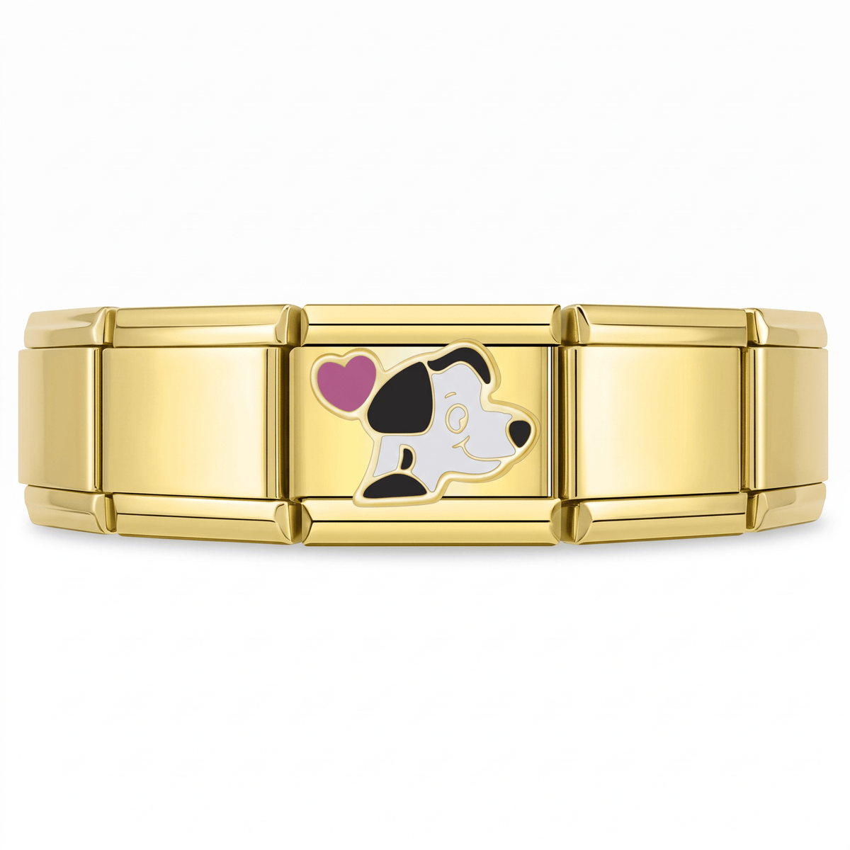 Charm Perrito Corazon (Dorado) en pulsera italiana de eslabones