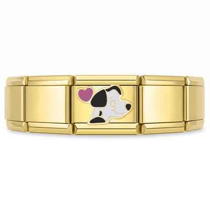 Charm Perrito Corazon (Dorado) en pulsera italiana de eslabones