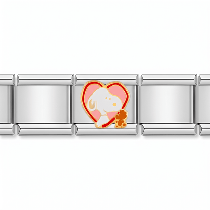 Charm Perrito Corazón (Fondo Rojo) en pulsera italiana de eslabones