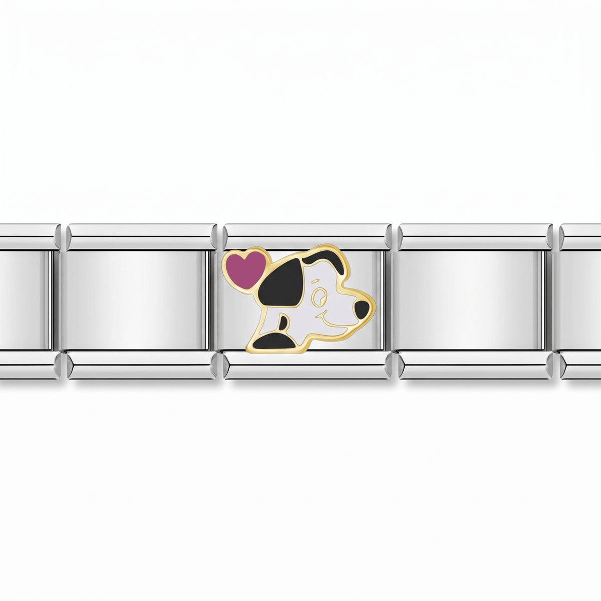 Charm Perrito Corazon (Plateado) en pulsera italiana de eslabones
