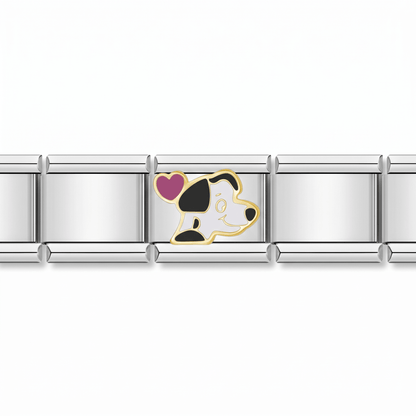 Charm Perrito Corazon (Plateado) en pulsera italiana de eslabones