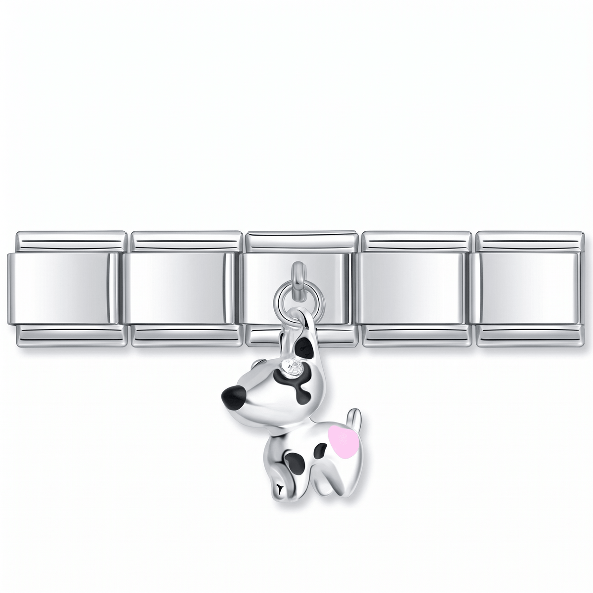 Charm Perro (Colgante Blanco) en pulsera italiana de eslabones
