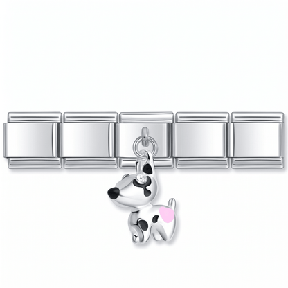 Charm Perro (Colgante Blanco) en pulsera italiana de eslabones