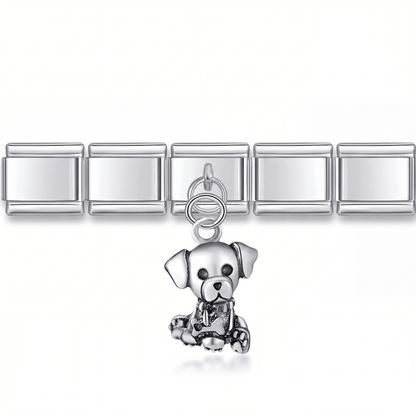 Charm Perro (Colgante Sentado) en pulsera italiana de eslabones