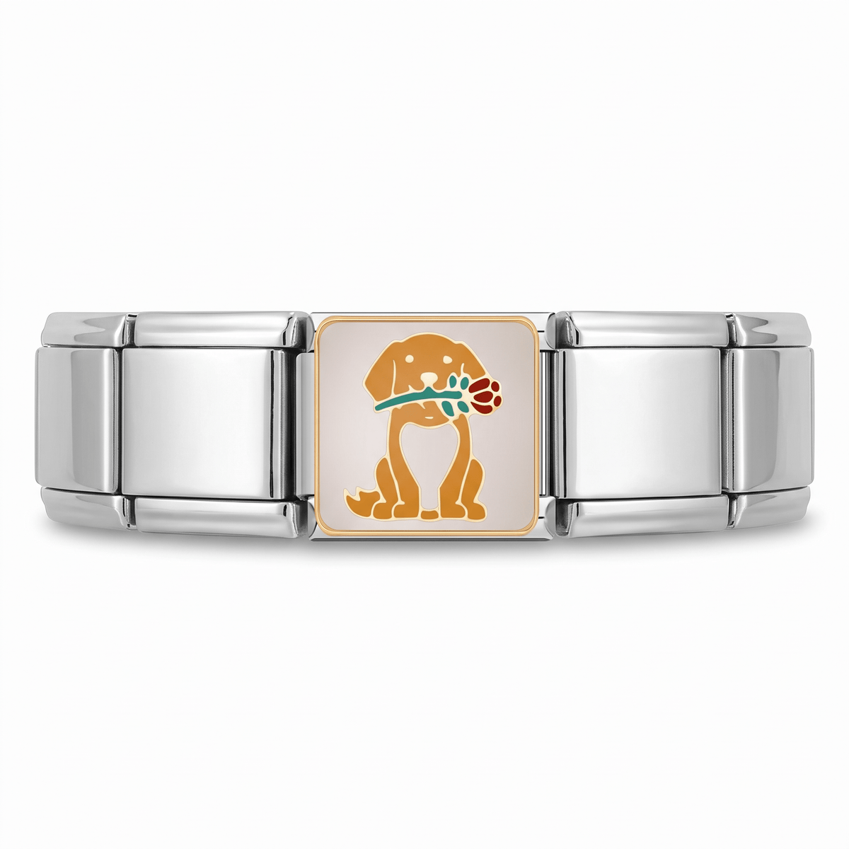Charm Perro (con Flor) en pulsera italiana de eslabones