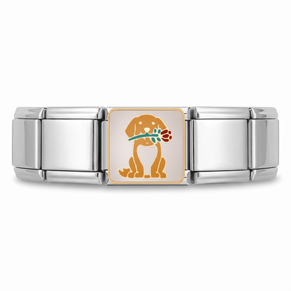 Charm Perro (con Flor) en pulsera italiana de eslabones