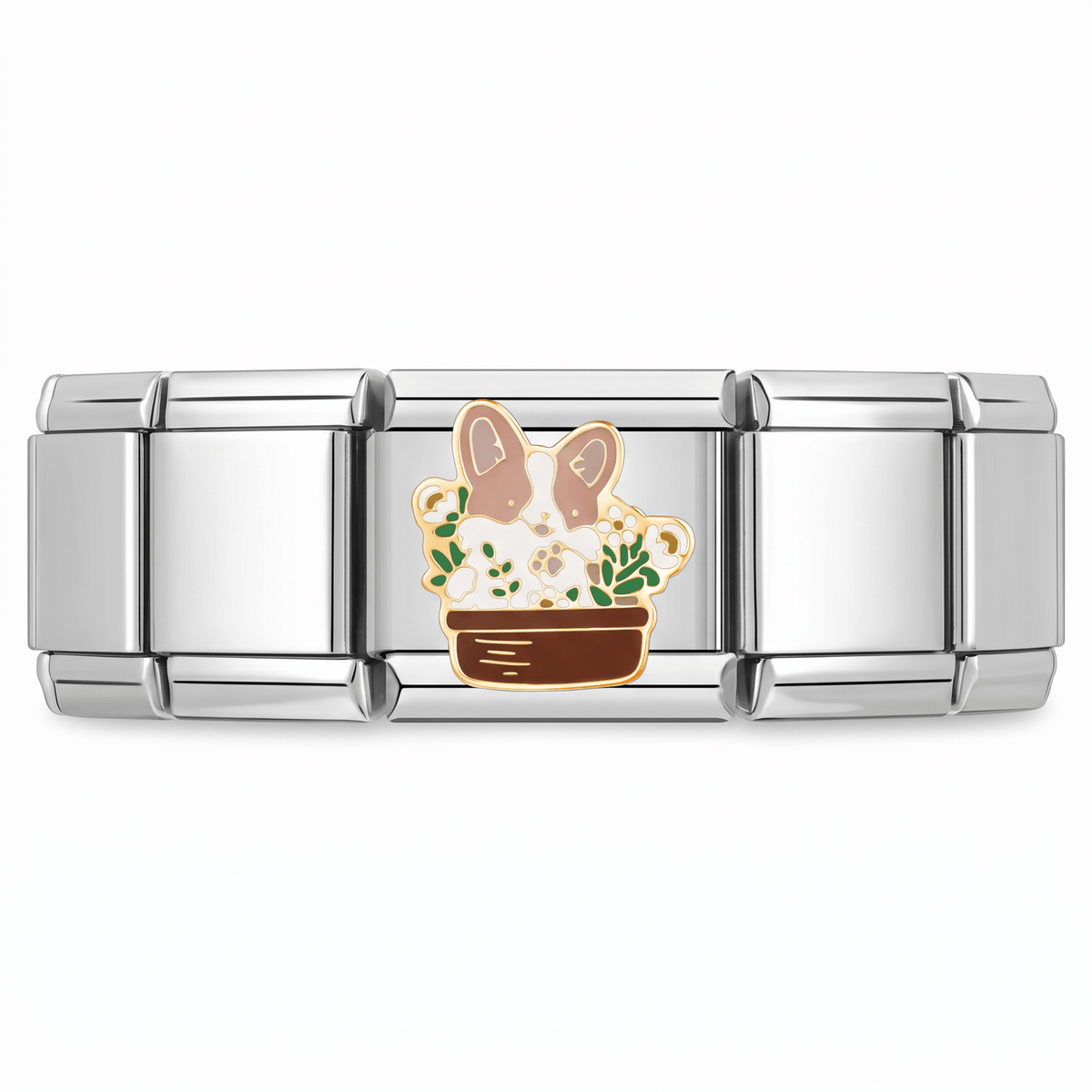 Charm Perro (con Plantas) en pulsera italiana de eslabones