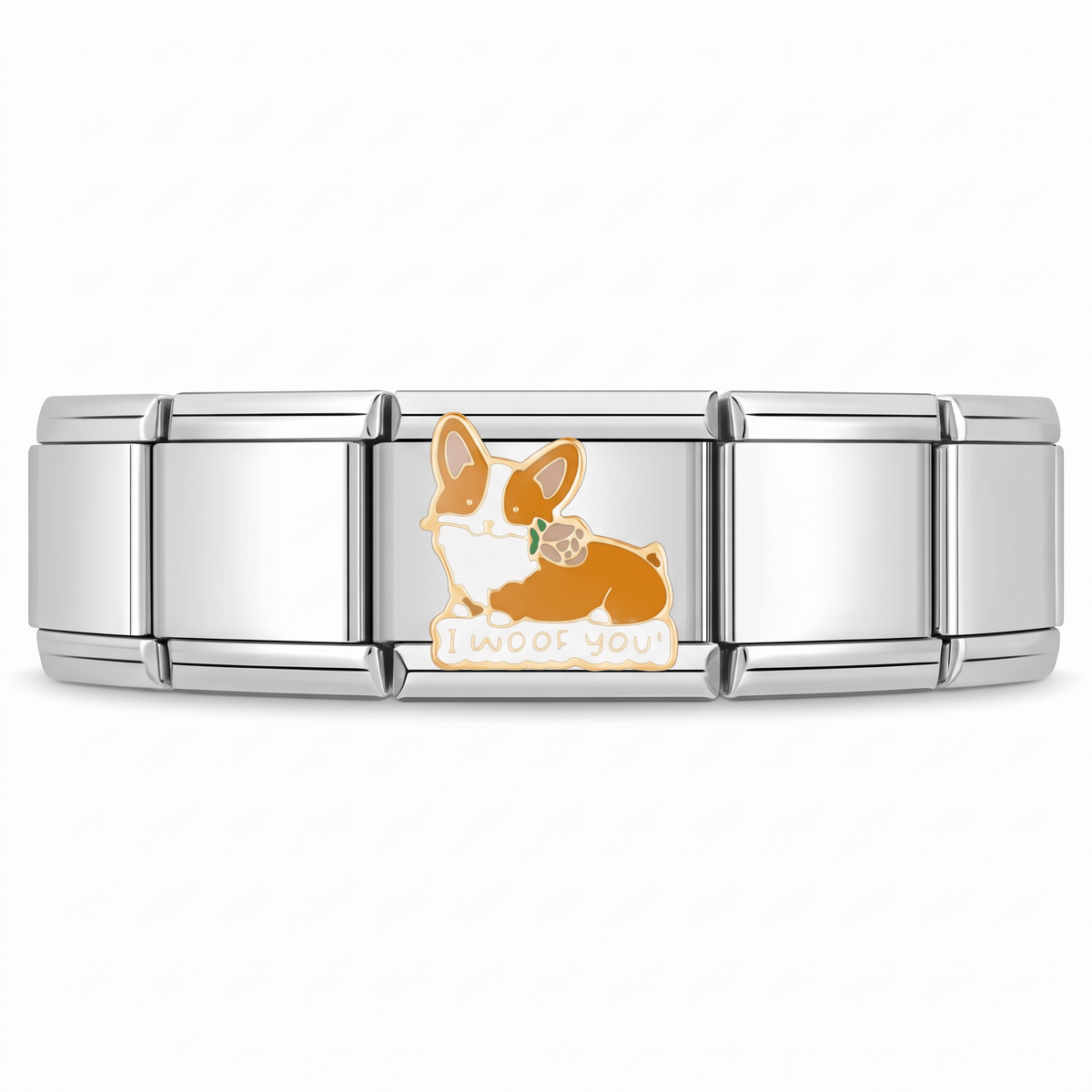 Charm Perro (Corgi) en pulsera italiana de eslabones
