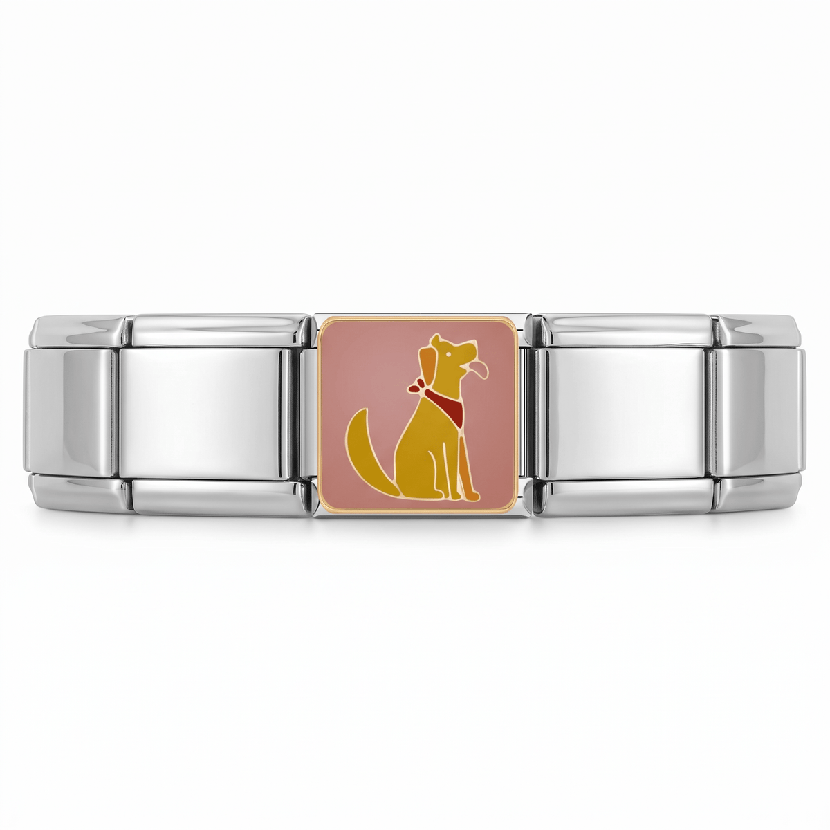 Charm Perro (Fondo Rosa) en pulsera italiana de eslabones