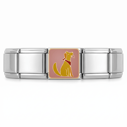 Charm Perro (Fondo Rosa) en pulsera italiana de eslabones