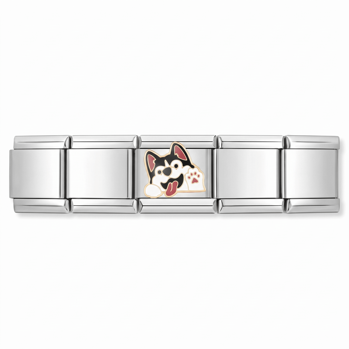 Charm Perro Husky (Cara) en pulsera italiana de eslabones