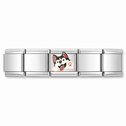 Charm Perro Husky (Cara) en pulsera italiana de eslabones