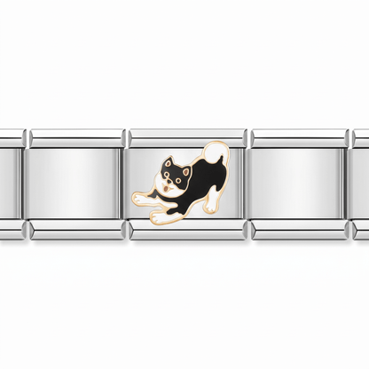 Charm Perro Husky (Estirándose) en pulsera italiana de eslabones