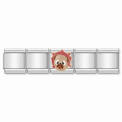 Charm Perro pug (Cara) en pulsera italiana de eslabones