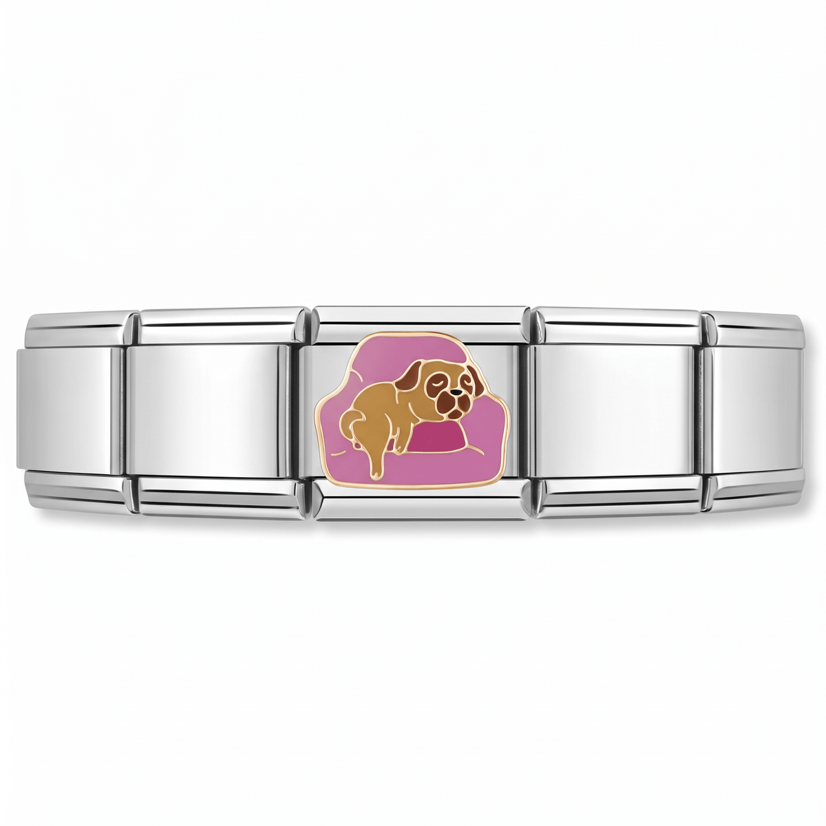 Charm Perro Pug (en Sofá) en pulsera italiana de eslabones