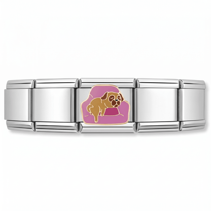 Charm Perro Pug (en Sofá) en pulsera italiana de eslabones