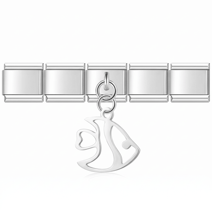 Charm Pez (Colgante, Plateado) en pulsera italiana de eslabones