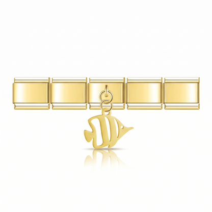 Charm Pez Mar (Colgante, Dorado) en pulsera italiana de eslabones