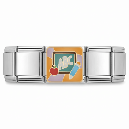 Charm Pizarron escuela en pulsera italiana de eslabones