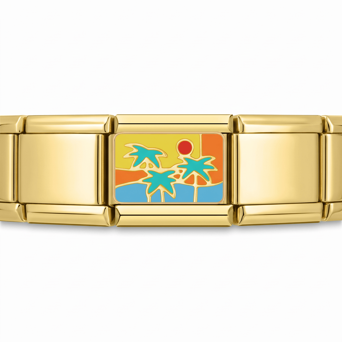 Charm Playa (Atardecer) en pulsera italiana de eslabones
