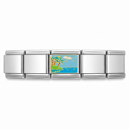 Charm Playa (Palmeras) en pulsera italiana de eslabones